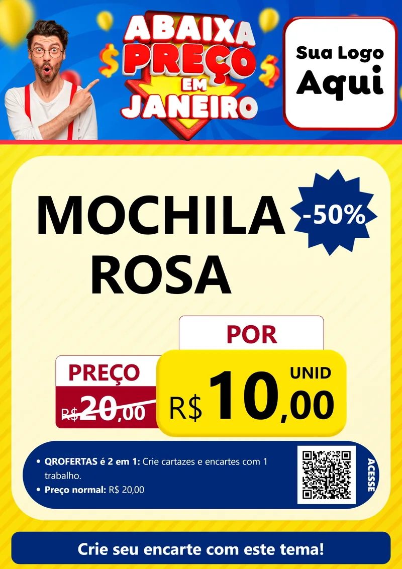 Modelo de Cartaz para Cartaz A4 Vertical com o tema Abaixa Preço em Janeiro para Papelaria