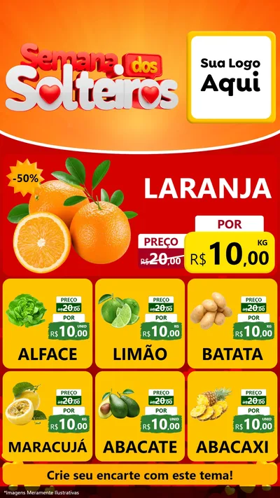 Modelo de Rede Social para Stories com o tema Semana dos Solteiros para Hortifrúti