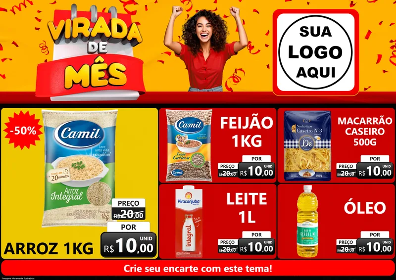 Modelo de Encarte para Encarte A4 Horizontal com o tema Virada de Mês para Supermercado