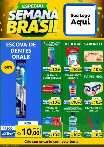 Modelo de Encarte para Encarte A4 Vertical com o tema Especial Semana do Brasil para Higiene Pessoal