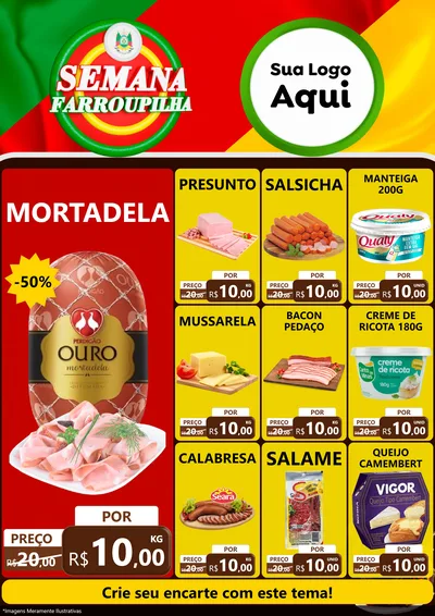 Modelo de Encarte para Encarte A4 Vertical com o tema Semana Farroupilha para Frios e Laticínios