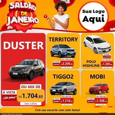 Modelo de Rede Social para Feed Facebook com o tema Saldão de Janeiro para Concessionaria de Carros