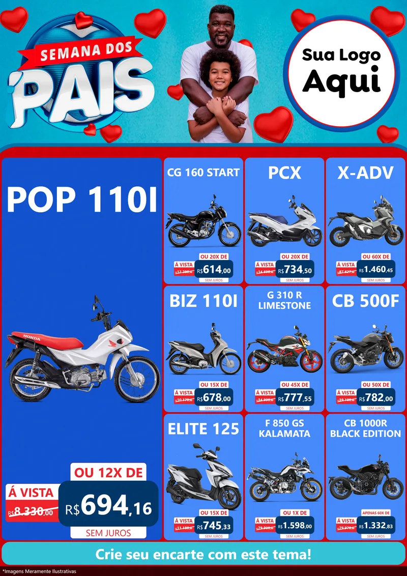 Modelo de Encarte para Encarte A4 Vertical com o tema Semana Dos Pais para Concessionaria de Motos