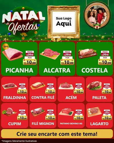 Modelo de Rede Social para Feed Instagram com o tema Natal de Ofertas para Açougue