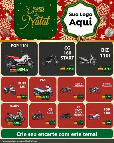 Modelo de Rede Social para Feed Instagram com o tema Natal de Ofertas para Concessionaria de Motos