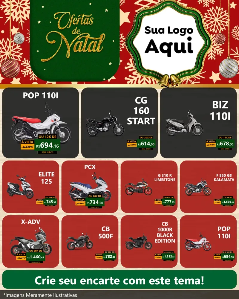 Modelo de Rede Social para Feed Instagram com o tema Natal de Ofertas para Concessionaria de Motos
