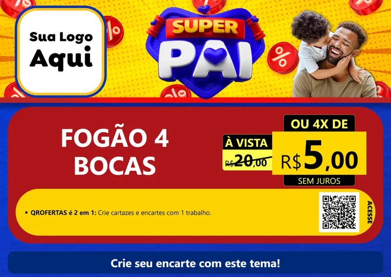 Modelo de Cartaz para Cartaz A4 Horizontal com o tema Super Pai para Móveis e Eletro