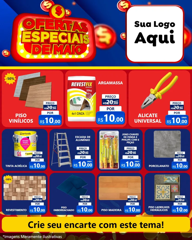 Modelo de Rede Social para Feed Instagram com o tema Ofertas Especiais de Maio para Material para Construção