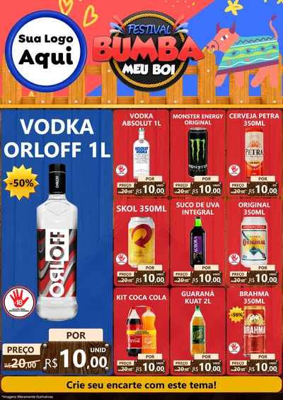 Modelo de Encarte para Encarte A4 Vertical com o tema Festival Bumba Meu Boi para Distribuidora de bebidas