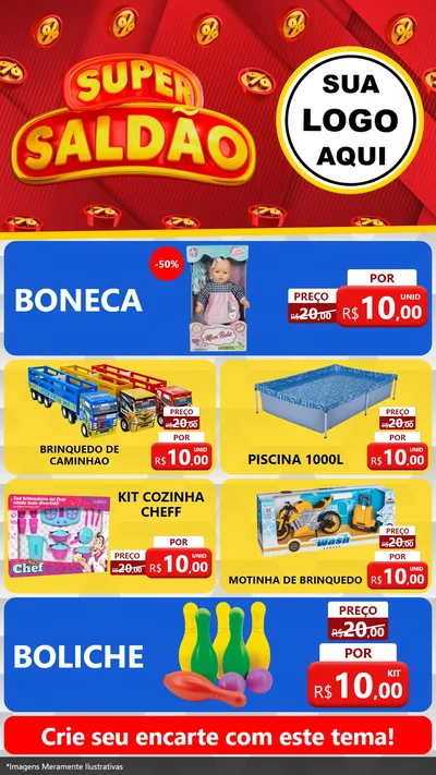 Modelo de TV para TV Vertical com o tema Super Saldão para Brinquedos