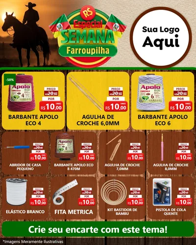 Modelo de Rede Social para Feed Instagram com o tema Especial Semana Farroupilha para Armarinho e Aviamentos