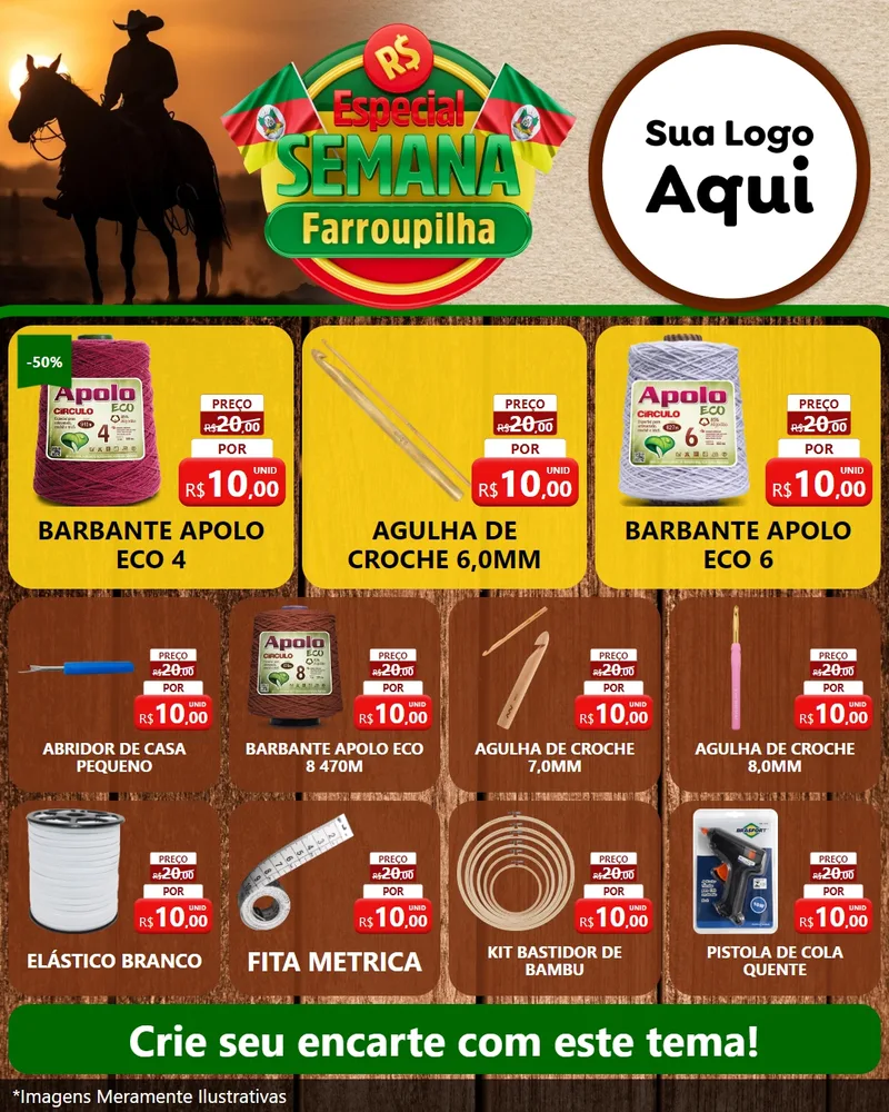 Modelo de Rede Social para Feed Instagram com o tema Especial Semana Farroupilha para Armarinho e Aviamentos