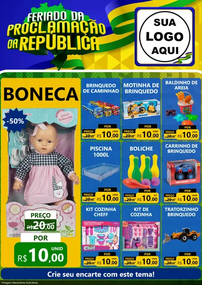 Modelo de Encarte para Encarte A4 Vertical com o tema Feriado da Proclamação da República para Brinquedos