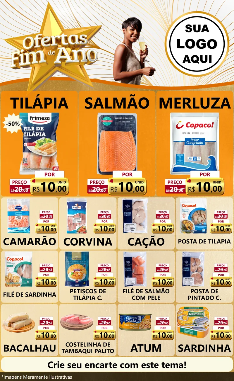 Modelo de Encarte para Encarte Grande com o tema Ofertas Fim de Ano para Peixaria