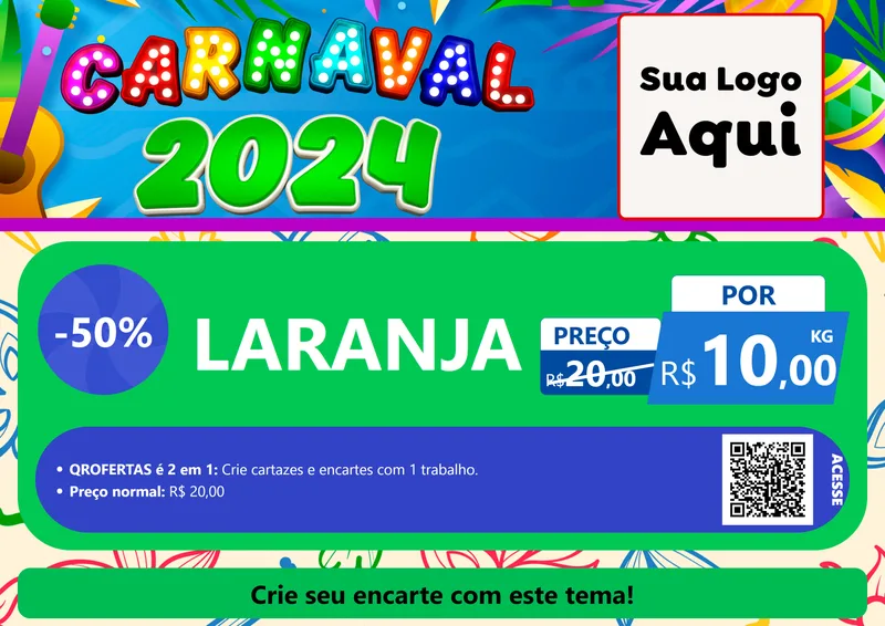 Modelo de Cartaz para Cartaz A4 Horizontal com o tema Carnaval 2027 para Hortifrúti