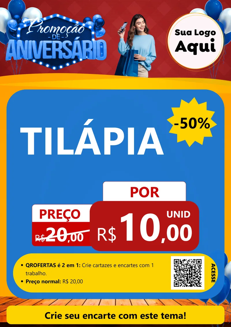 Modelo de Cartaz para Cartaz A4 Vertical com o tema Promoção de Aniversário para Peixaria