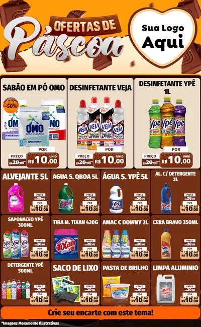 Modelo de Encarte para Encarte Grande com o tema Ofertas de Páscoa para Produtos de Limpeza