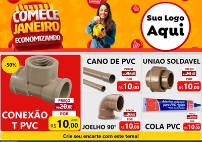 Modelo de Encarte para Encarte A4 Horizontal com o tema Comece Janeiro Economizando para Tubos e conexões