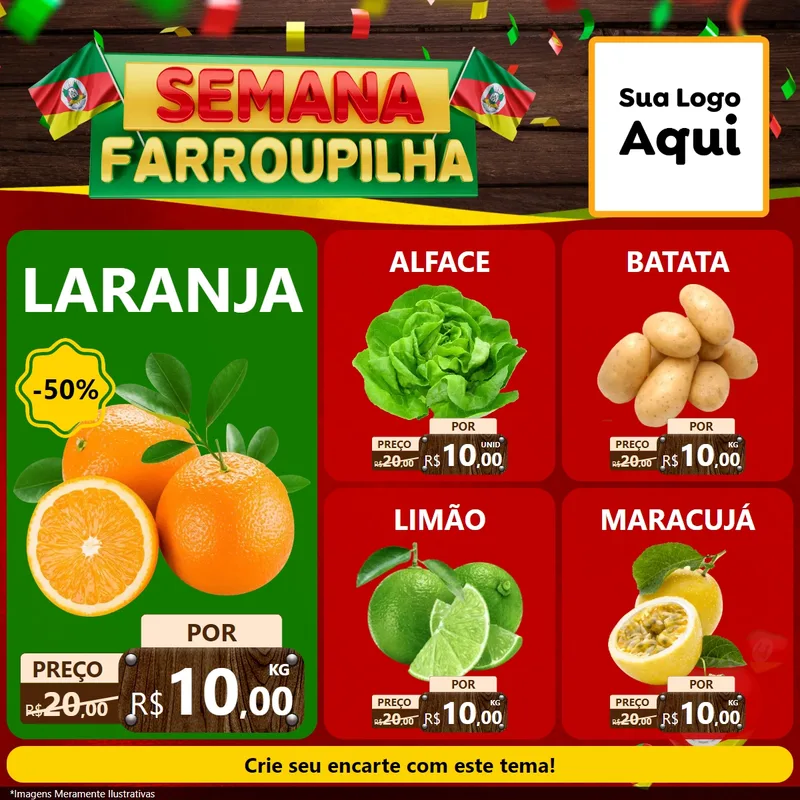 Modelo de Rede Social para Feed Facebook com o tema Semana Farroupilha para Hortifrúti
