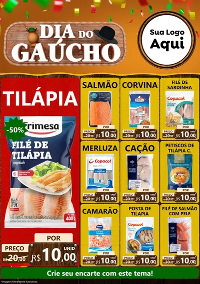 Modelo de Encarte para Encarte A4 Vertical com o tema Dia do Gaúcho para Peixaria