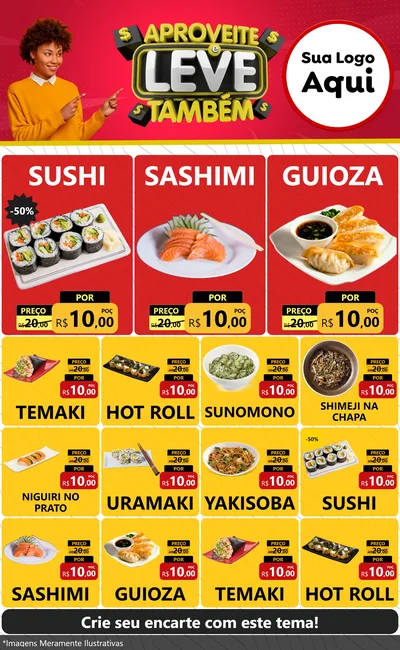 Modelo de Encarte para Encarte Grande com o tema Aproveite e Leve Também para Comida japonesa