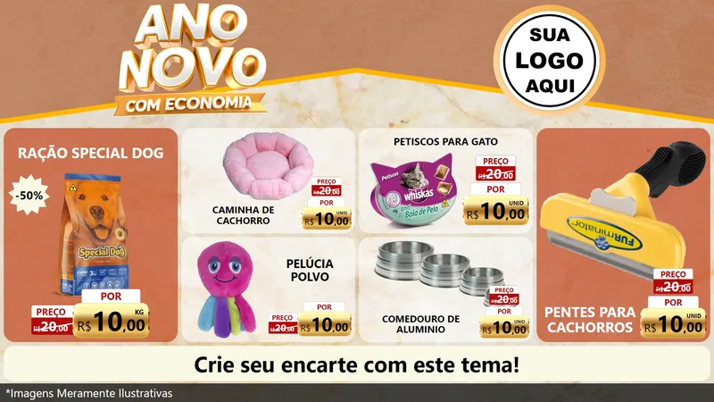 Modelo de TV para TV Horizontal com o tema Ano Novo Com Economia para Pet Shop