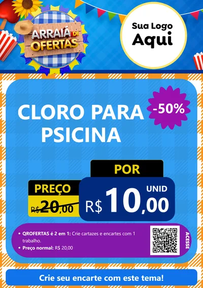 Modelo de Cartaz para Cartaz A4 Vertical com o tema Arraiá de Ofertas para Produtos para Piscina