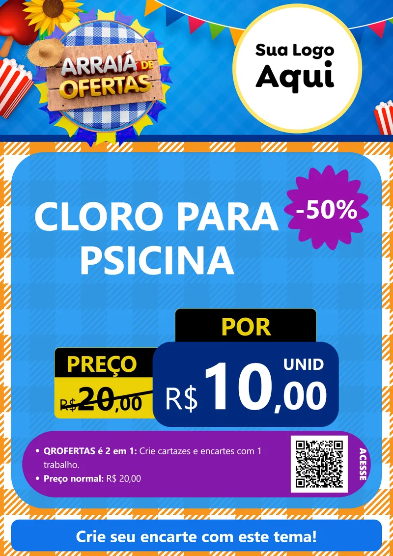 Modelo de Cartaz para Cartaz A4 Vertical com o tema Arraiá de Ofertas para Produtos para Piscina