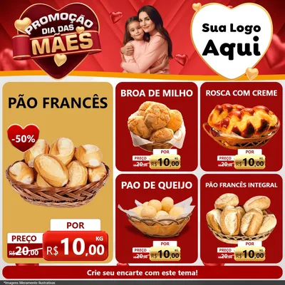 Modelo de Rede Social para Feed Facebook com o tema Promoção Dia das Mães para Padaria