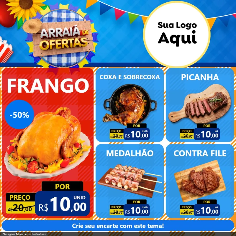Modelo de Rede Social para Feed Facebook com o tema Arraiá de Ofertas para Assados