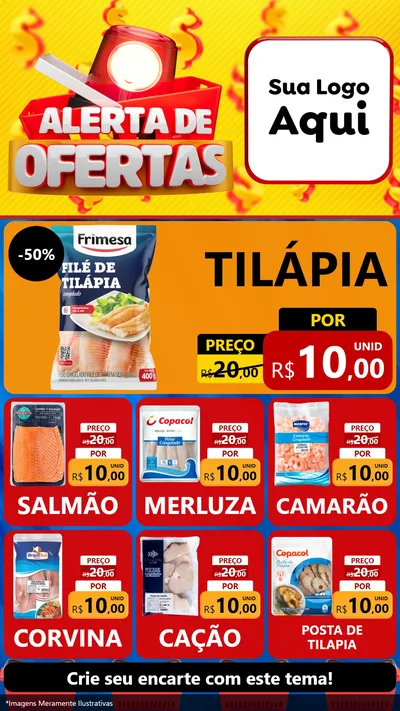 Modelo de Rede Social para Stories com o tema Alerta de Ofertas para Peixaria
