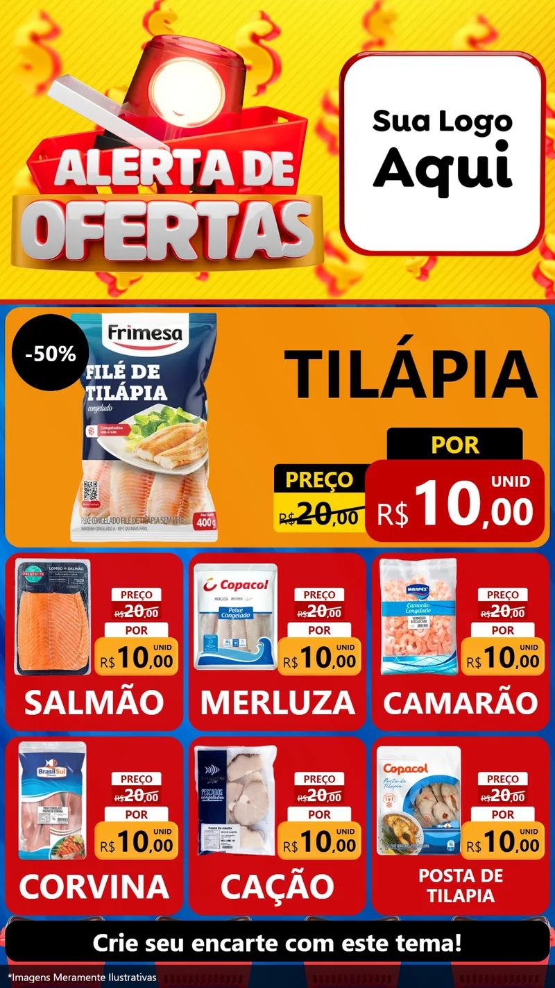 Modelo de Rede Social para Stories com o tema Alerta de Ofertas para Peixaria