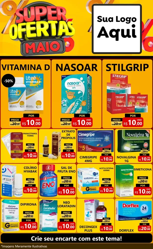 Modelo de Encarte para Encarte Grande com o tema Super Ofertas Maio para Farmácia