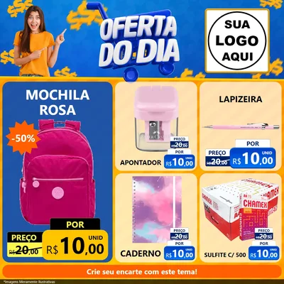 Modelo de Rede Social para Feed Facebook com o tema Oferta do Dia para Papelaria