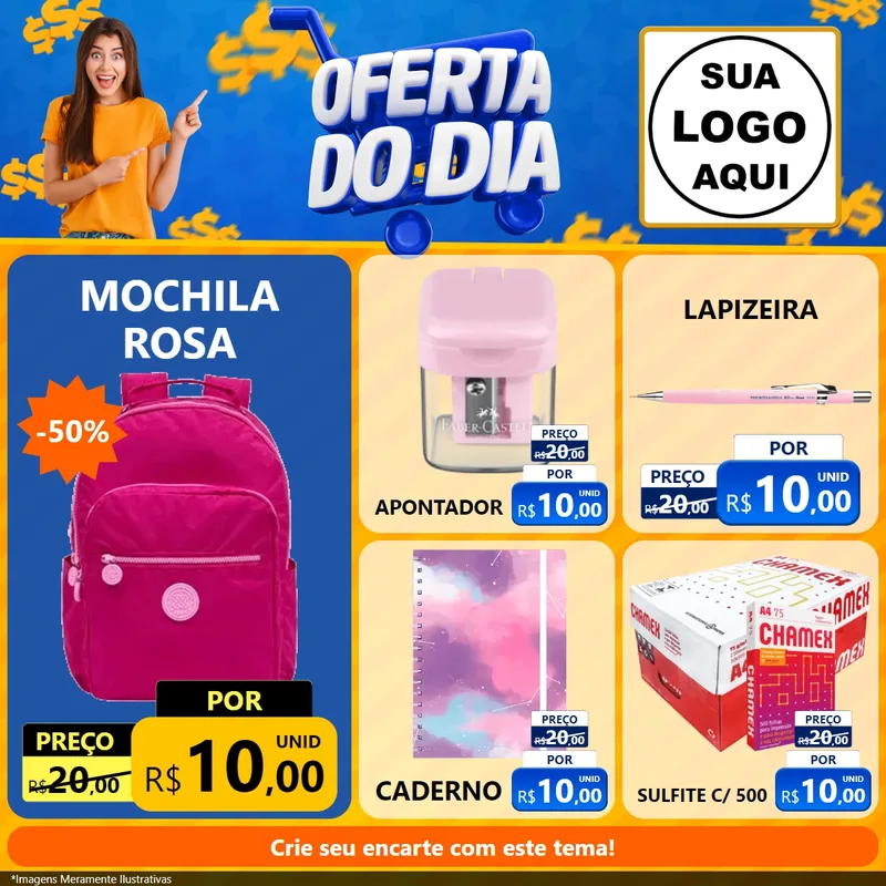 Modelo de Rede Social para Feed Facebook com o tema Oferta do Dia para Papelaria