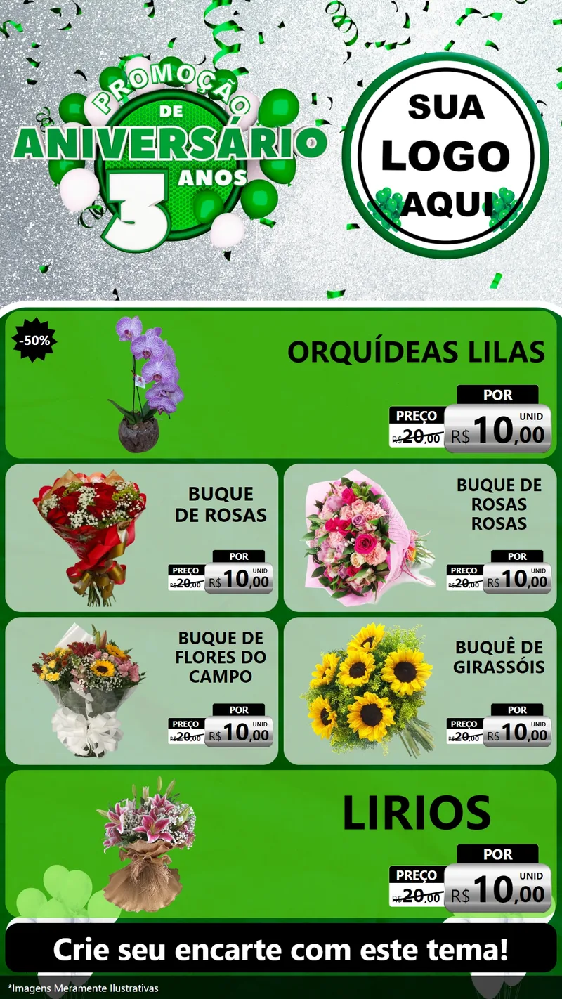 Modelo de TV para TV Vertical com o tema Promoção de Aniversário - 3 Anos para Floricultura e jardim