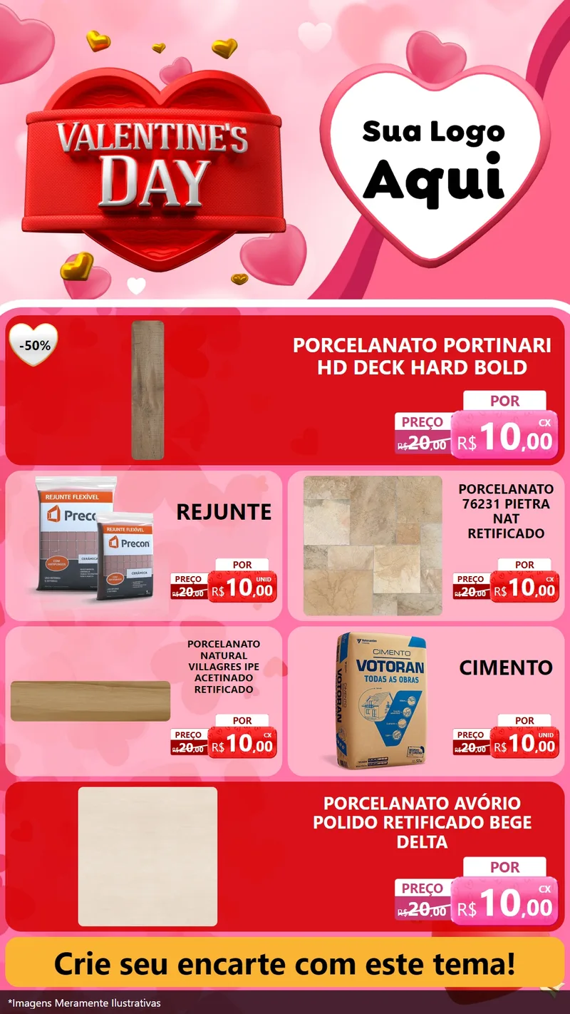 Modelo de TV para TV Vertical com o tema Valentine's Day para Pisos e revestimentos