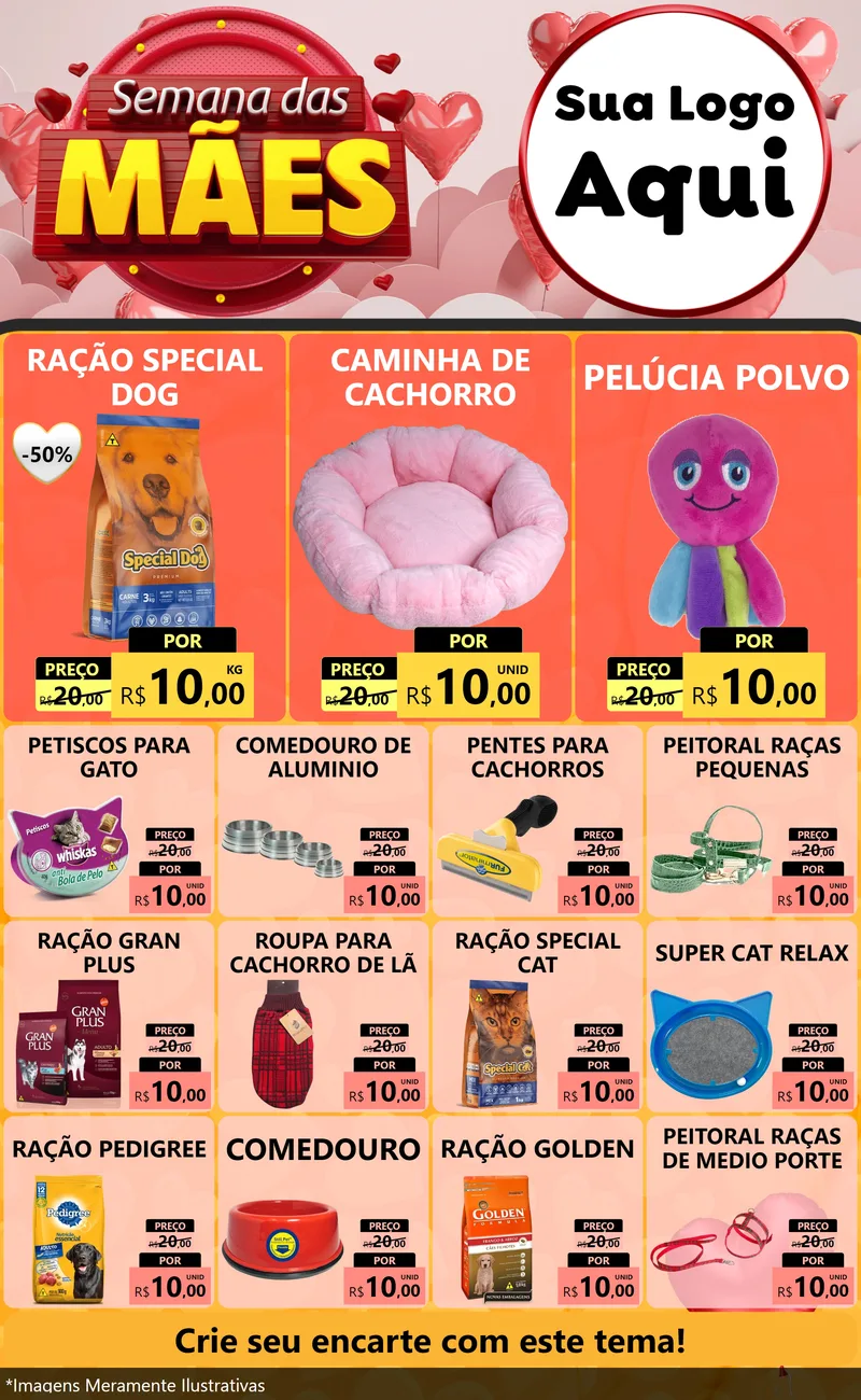 Modelo de Encarte para Encarte Grande com o tema Semana das Mães para Pet Shop