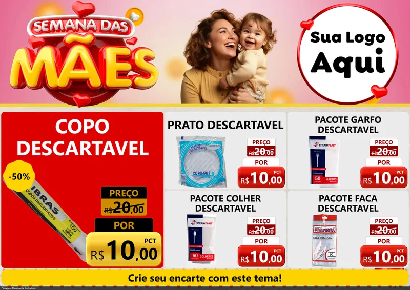 Modelo de Encarte para Encarte A4 Horizontal com o tema Semana das Mães para Embalagens