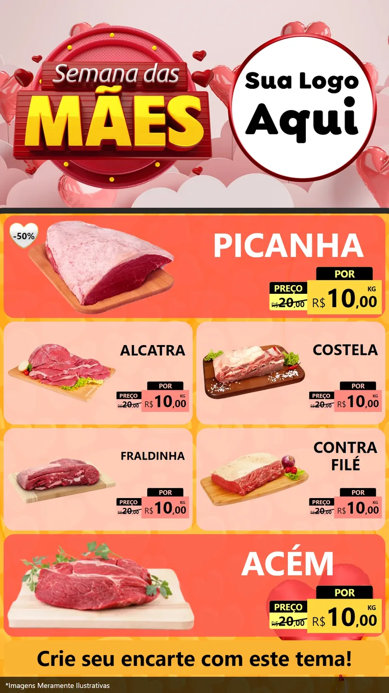Modelo de TV para TV Vertical com o tema Semana das Mães para Açougue
