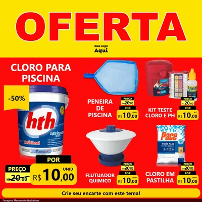 Modelo de Rede Social para Feed Facebook com o tema OFERTA - Vermelho Cartaz para Produtos para Piscina