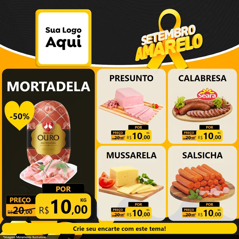 Modelo de Rede Social para Feed Facebook com o tema Setembro Amarelo para Frios e Laticínios