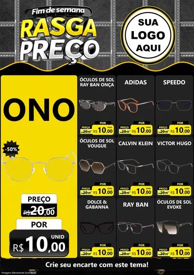 Modelo de Encarte para Encarte A4 Vertical com o tema Fim de Semana Rasga Preço para Óticas