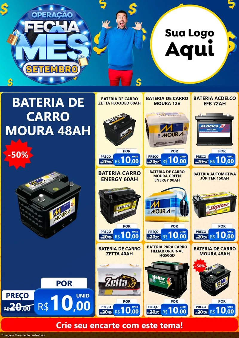 Modelo de Encarte para Encarte A4 Vertical com o tema Operação Fecha Mês Setembro para Baterias Elétricas
