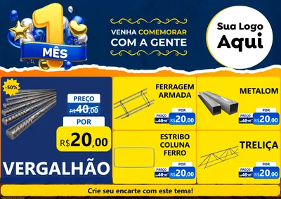 Modelo de Encarte para Encarte A4 Horizontal com o tema Um Mês de Aniversário para Ferragens