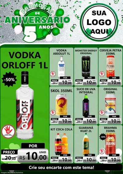 Modelo de Encarte para Encarte A4 Vertical com o tema Promoção de Aniversário - 5 Anos para Distribuidora de bebidas