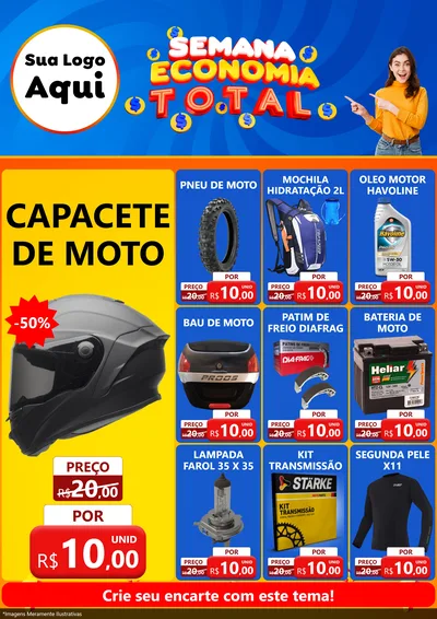 Modelo de Encarte para Encarte A4 Vertical com o tema Semana Economia Total para Moto peças