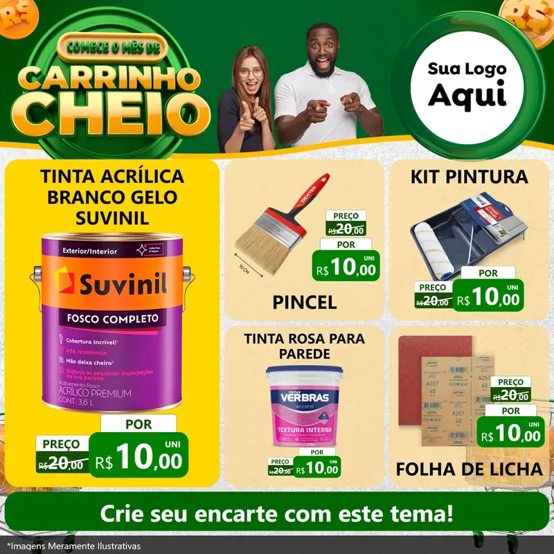 Modelo de Rede Social para Feed Facebook com o tema Carrinho Cheio para Tintas e Ferramentas