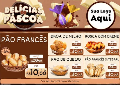 Modelo de Encarte para Encarte A4 Horizontal com o tema Delícias de Páscoa para Padaria