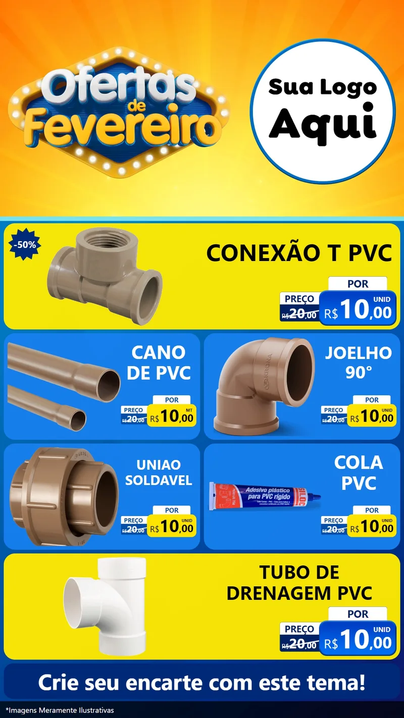 Modelo de TV para TV Vertical com o tema Ofertas de Fevereiro para Tubos e conexões